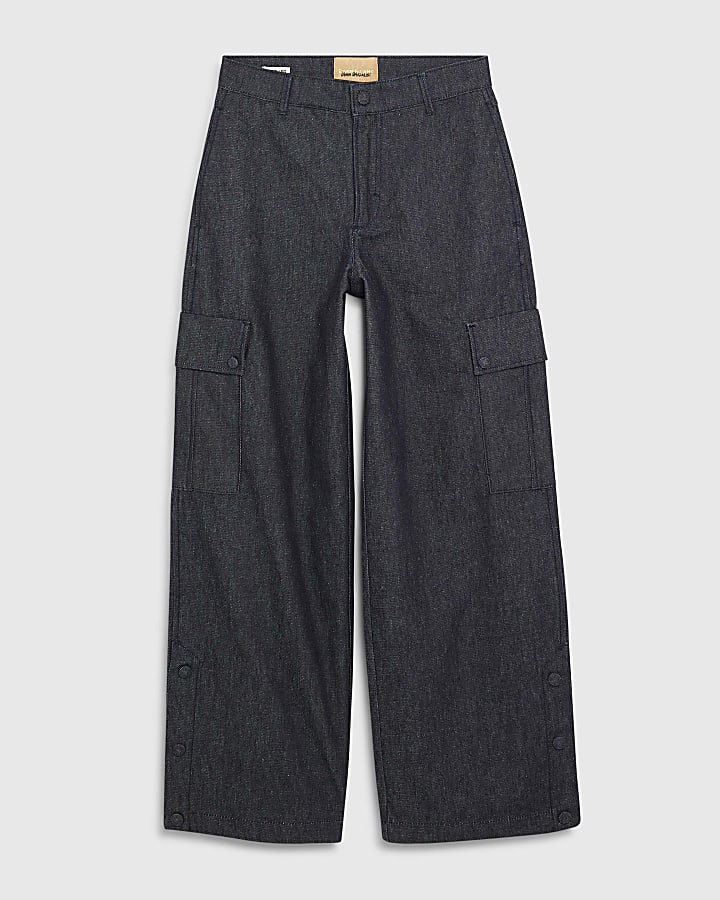 river island Blue Cargo Wide Leg Jeans