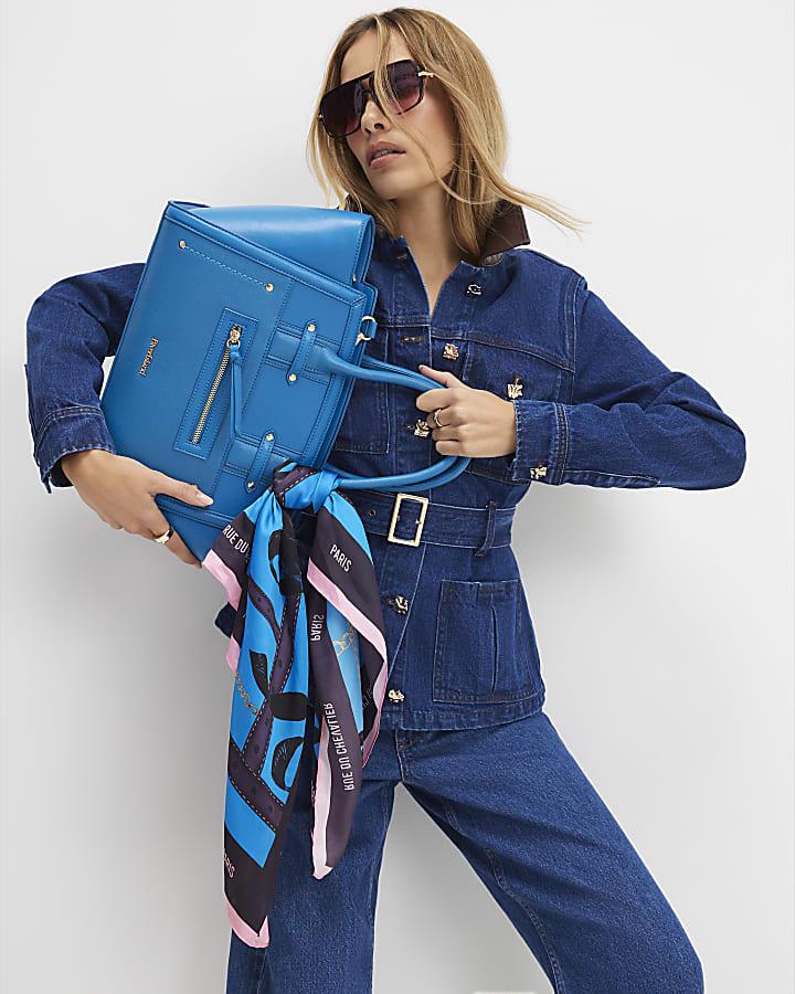 River Island Blue Chain Print Neck Scarf