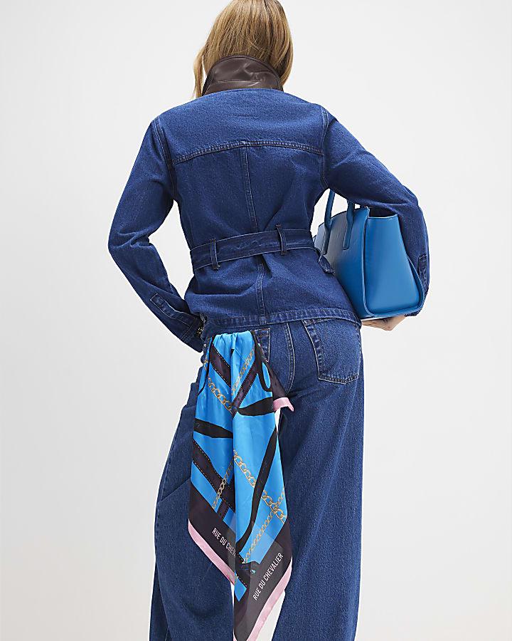 River Island Blue Chain Print Neck Scarf