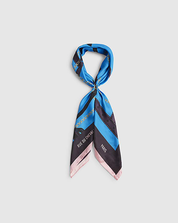 River Island Blue Chain Print Neck Scarf