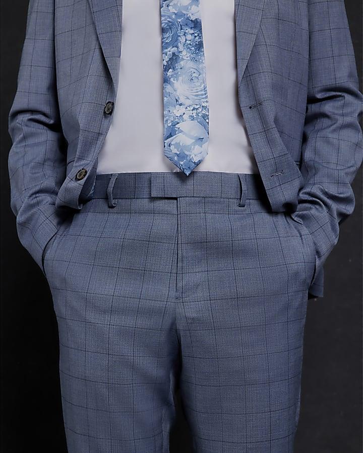 River Island Blue Check Skinny Suit Trousers