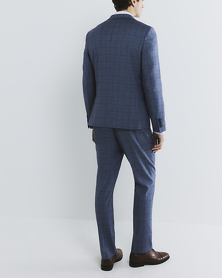 River Island Blue Check Skinny Suit Trousers