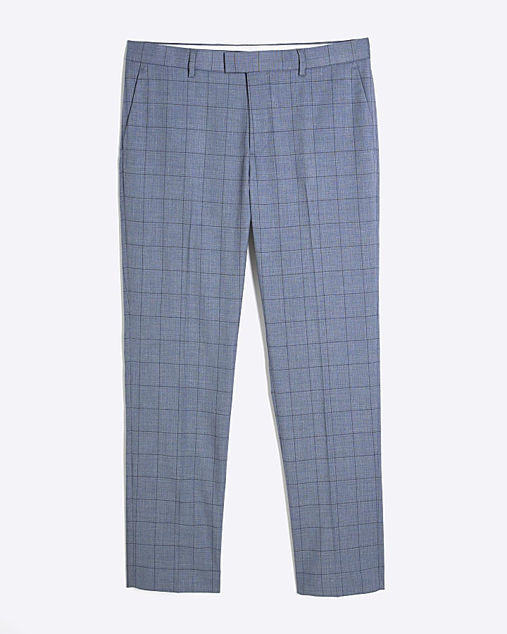 river island Blue Check Skinny Suit Trousers