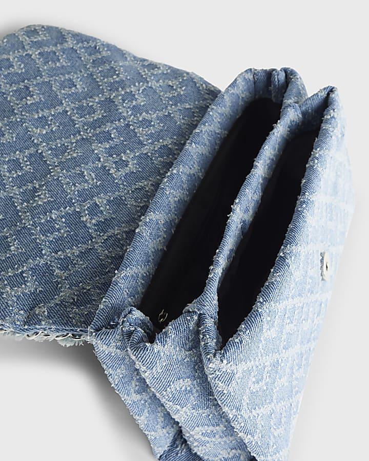river island Blue Denim Front Flap Shoulder Bag