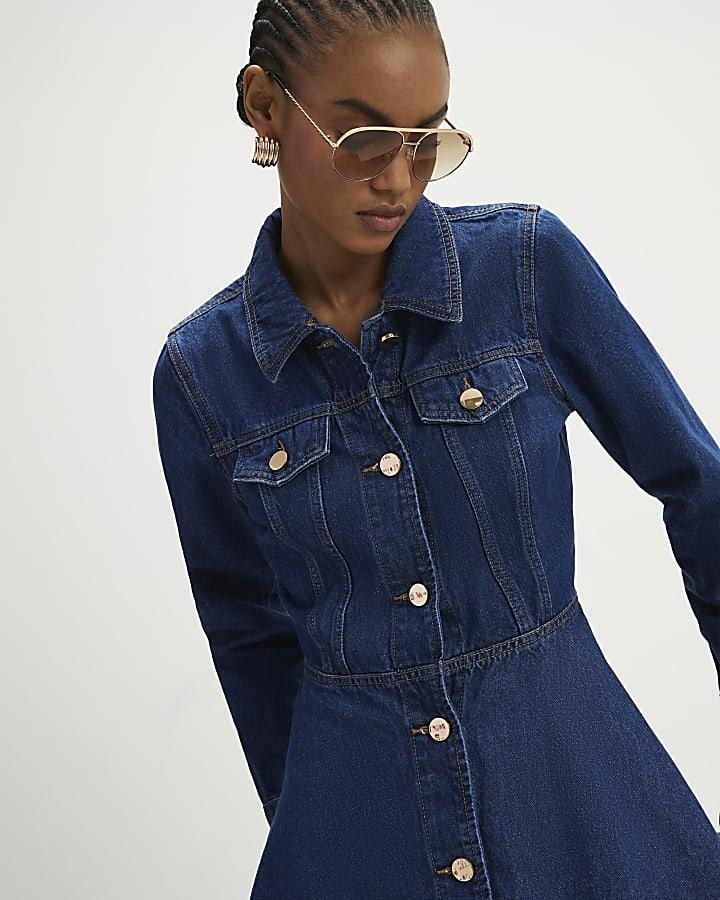 River Island Blue Denim Long Sleeve Mini Dress