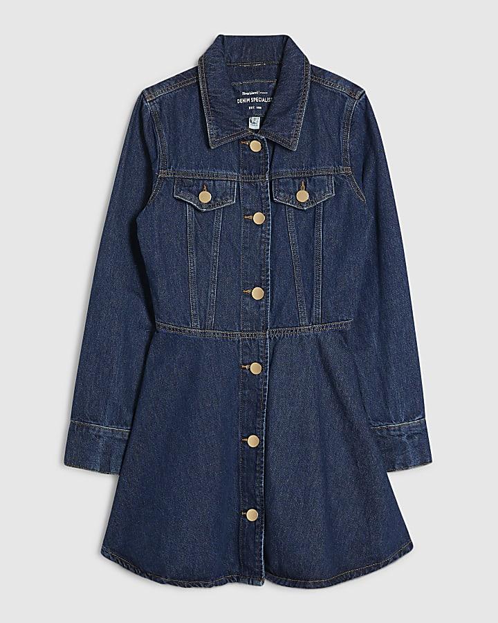 river island Blue Denim Long Sleeve Mini Dress