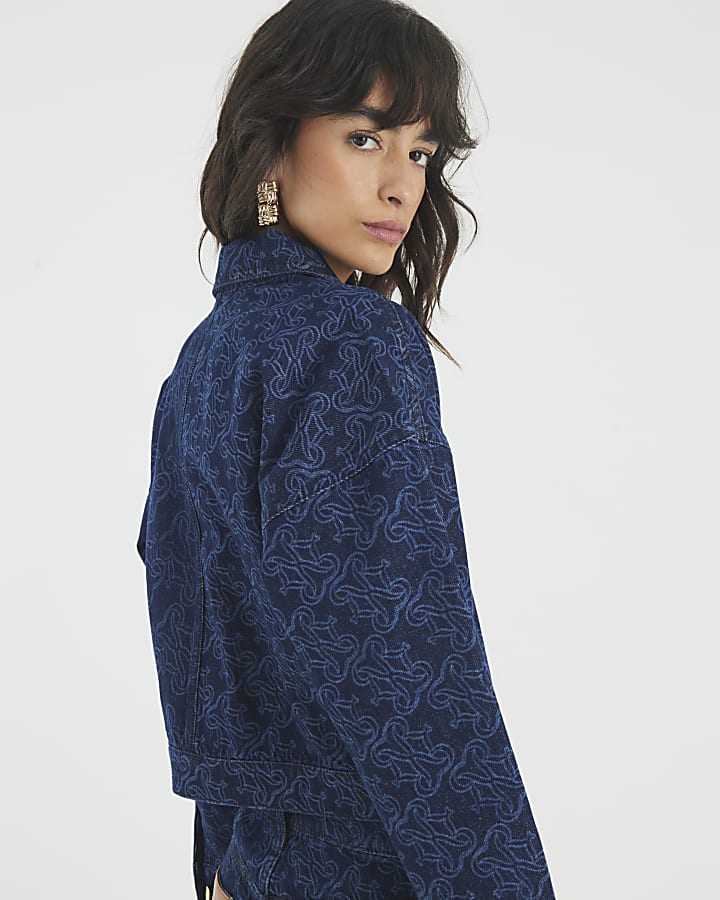 River Island Blue Denim Monogram Print Jacket