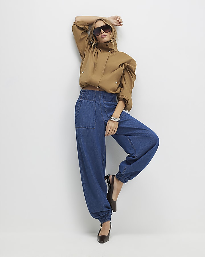 River Island Blue Denim Pull On Joggers