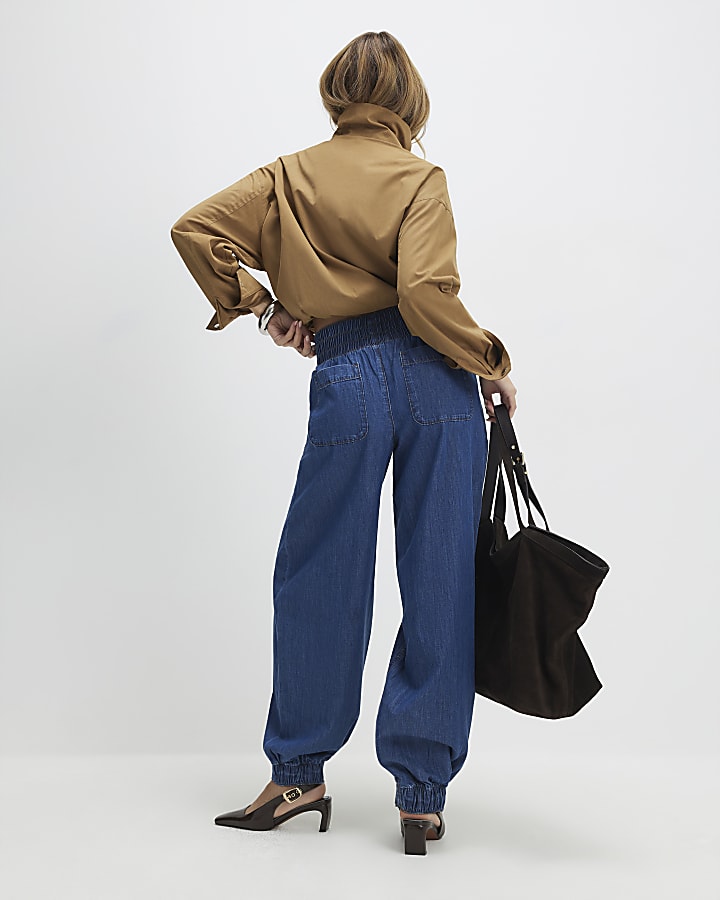 River Island Blue Denim Pull On Joggers