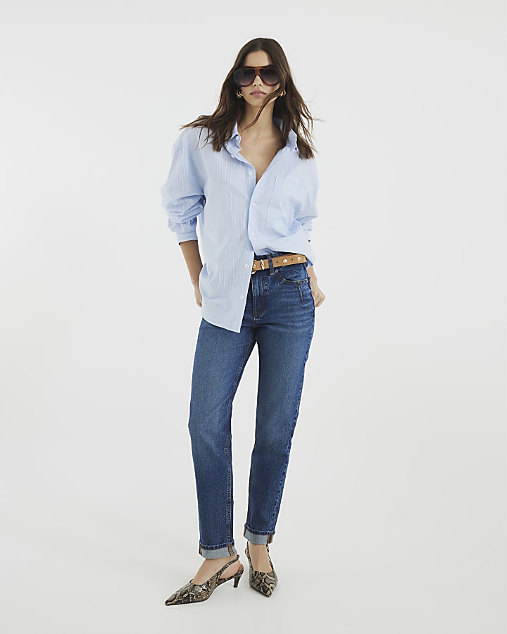 River Island Blue Denim Sculpt Mom Jeans