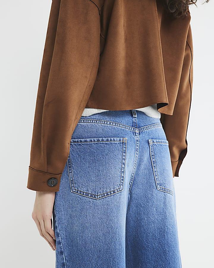 River Island Blue Denim Seamed Barrel Jeans