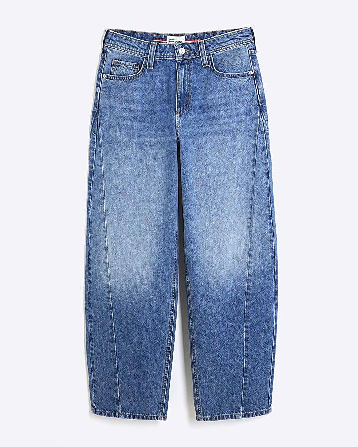 river island Blue Denim Seamed Barrel Jeans