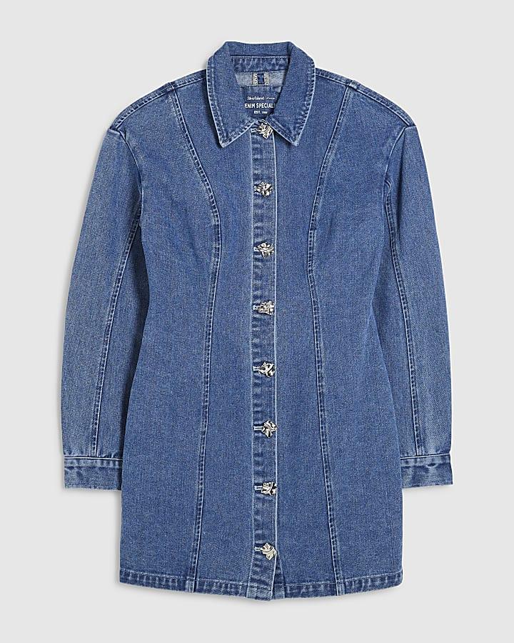 river island Blue Denim Seamed Dress