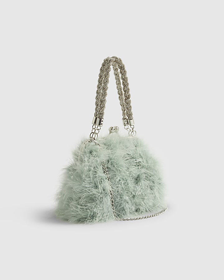 River Island Blue Diamante Feather Clutch Bag