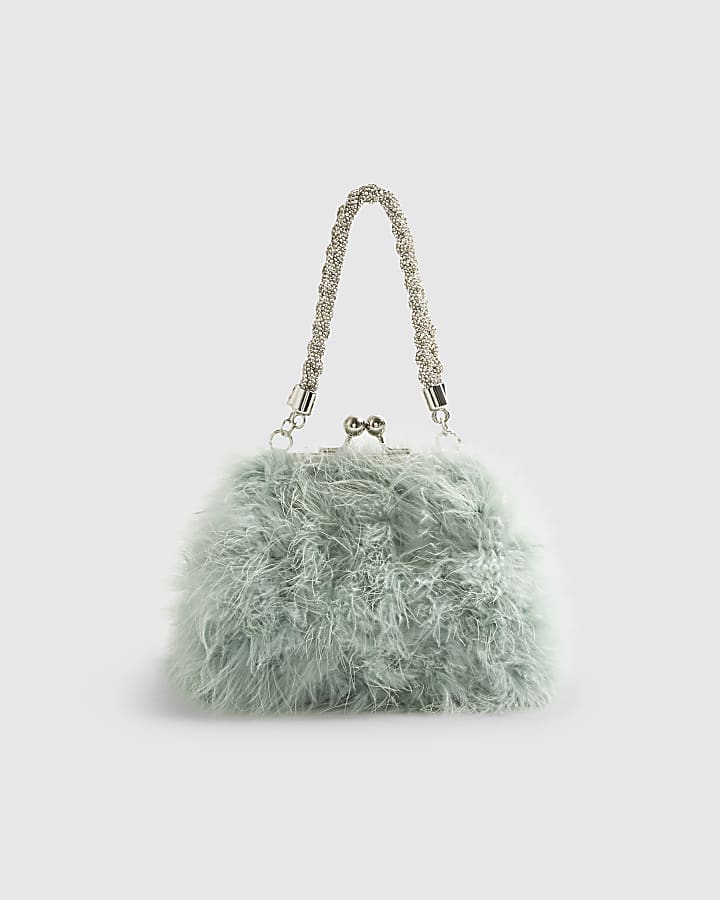 River Island Blue Diamante Feather Clutch Bag