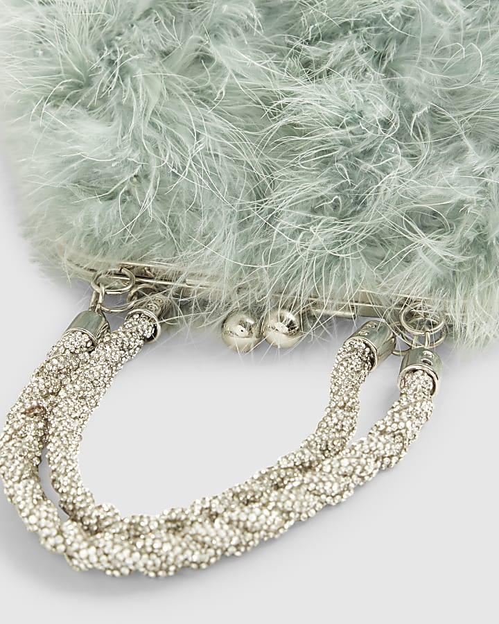 River Island Blue Diamante Feather Clutch Bag