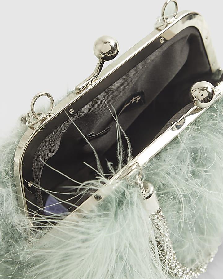 river island Blue Diamante Feather Clutch Bag