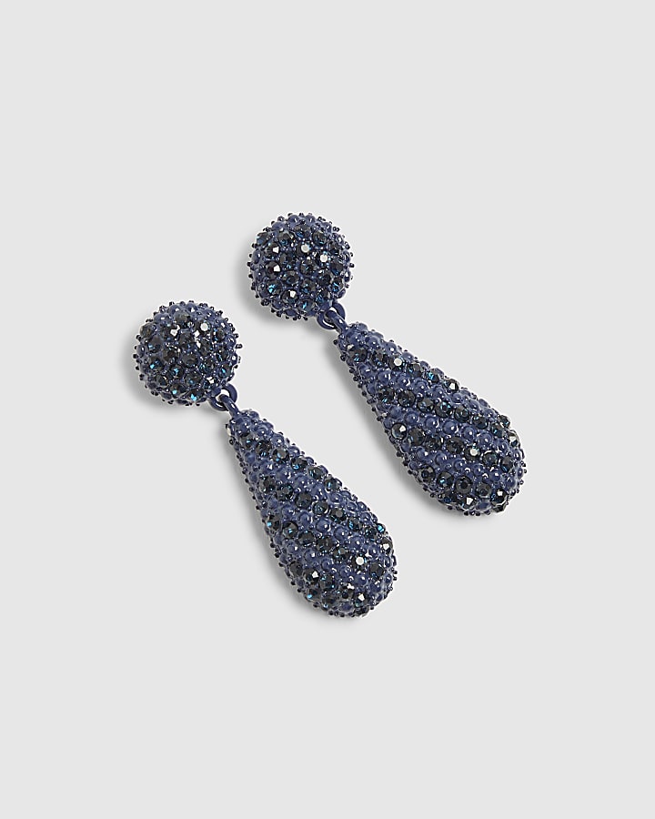 River Island Blue Diamante Tear Drop Earrings