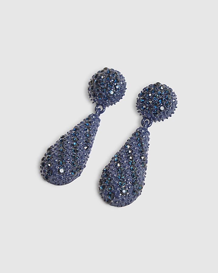 River Island Blue Diamante Tear Drop Earrings
