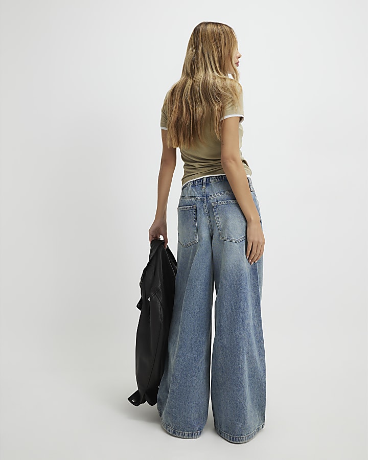 River Island Blue Drawstring Wide Leg Jeans