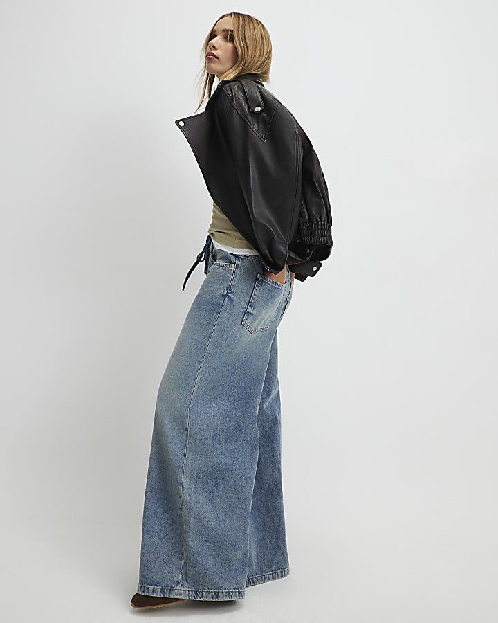 River Island Blue Drawstring Wide Leg Jeans