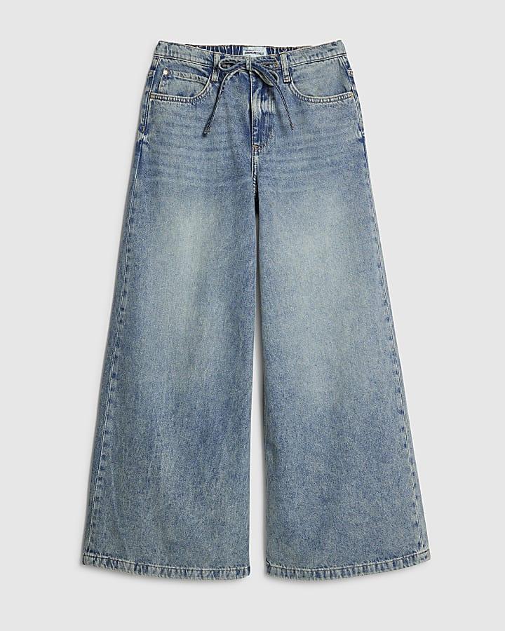 river island Blue Drawstring Wide Leg Jeans