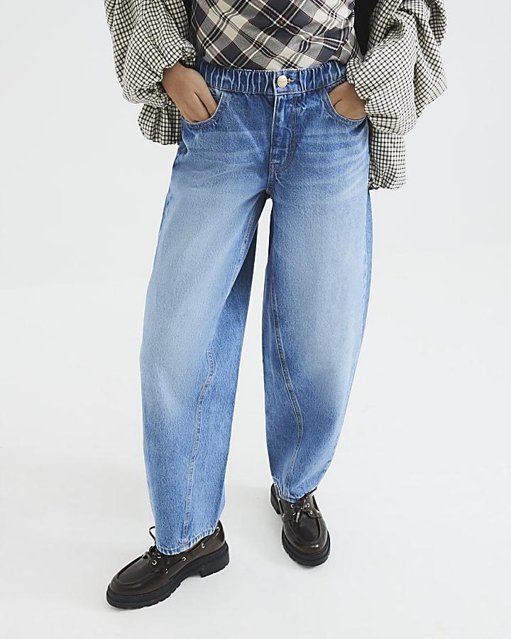River Island Blue Elasticated Barrel Leg Jeans