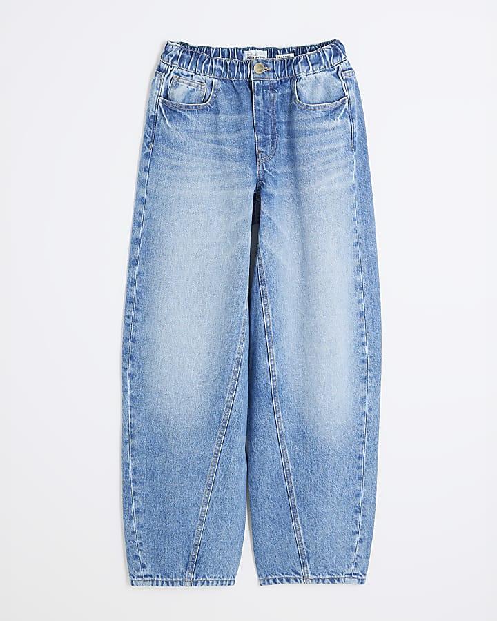 river island Blue Elasticated Barrel Leg Jeans