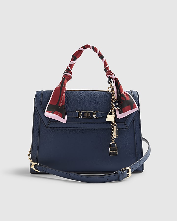 River Island Blue Embossed Charm Tote Bag