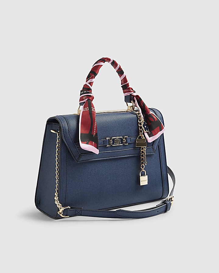 River Island Blue Embossed Charm Tote Bag