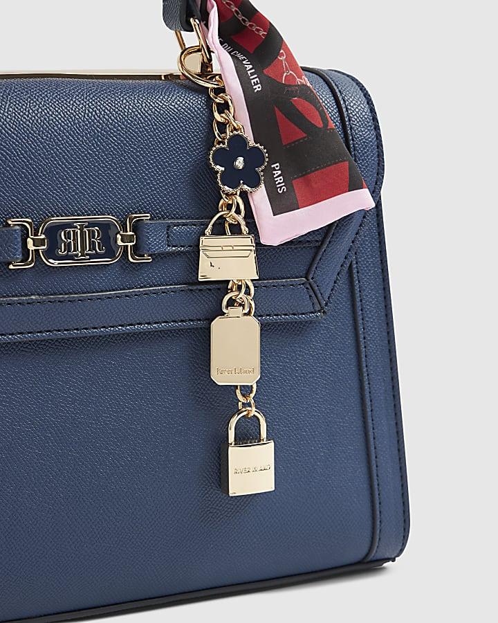river island Blue Embossed Charm Tote Bag