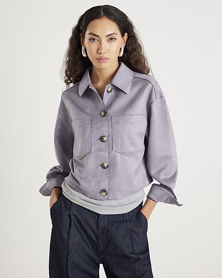 River Island Blue Faux Suede Collared Overshirt