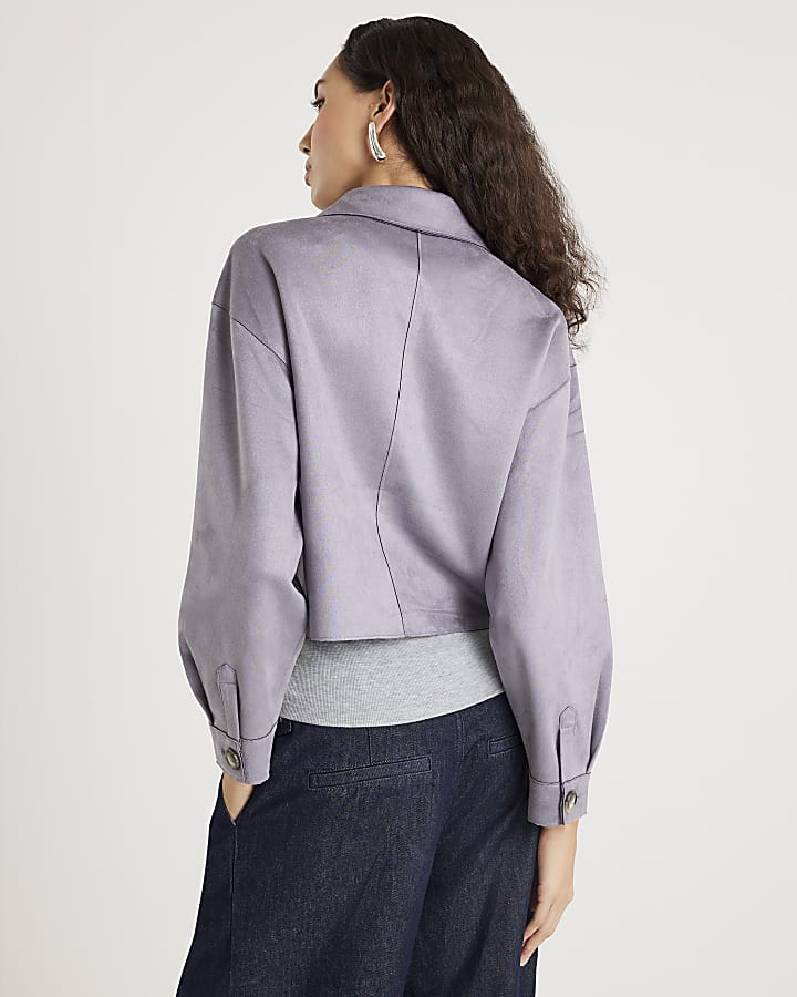 River Island Blue Faux Suede Collared Overshirt