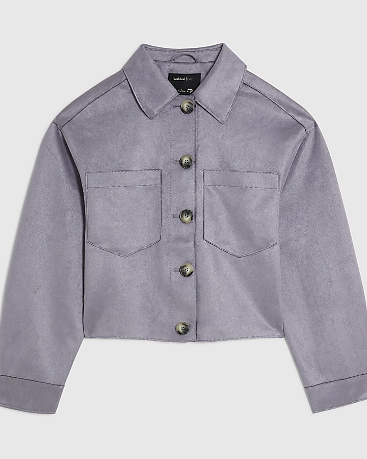 river island Blue Faux Suede Collared Overshirt