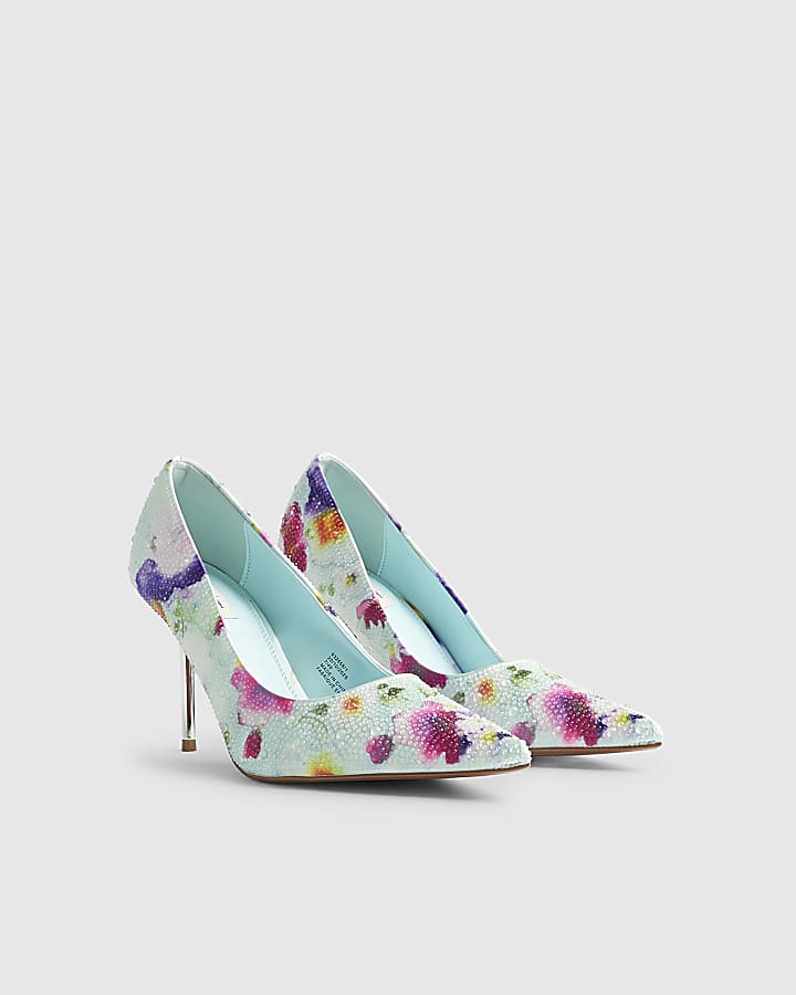 River Island Blue Floral Embellished Court Heels