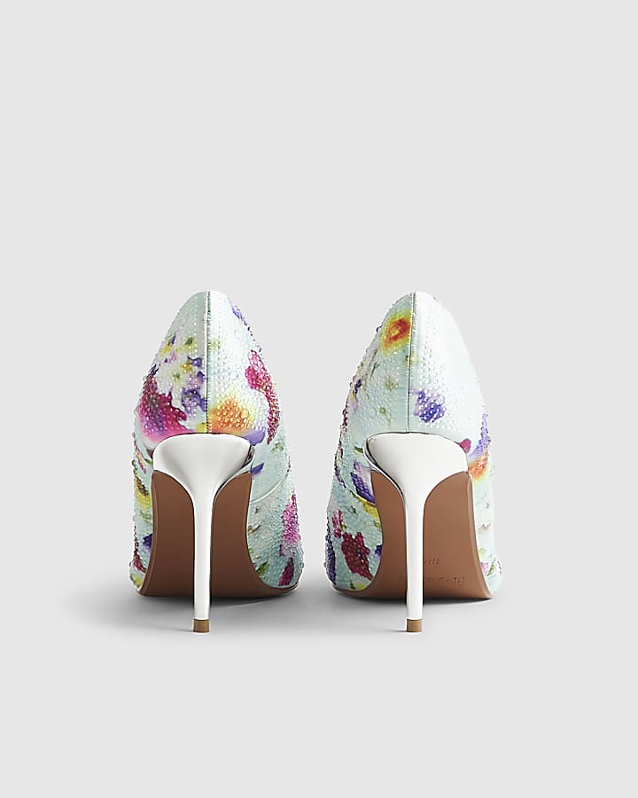 River Island Blue Floral Embellished Court Heels