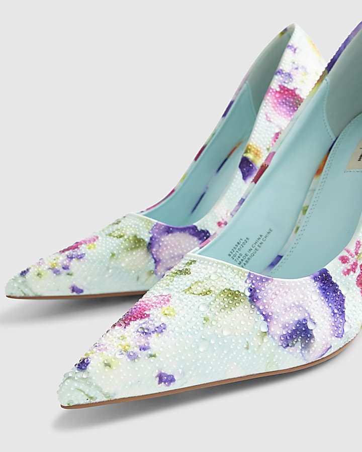River Island Blue Floral Embellished Court Heels