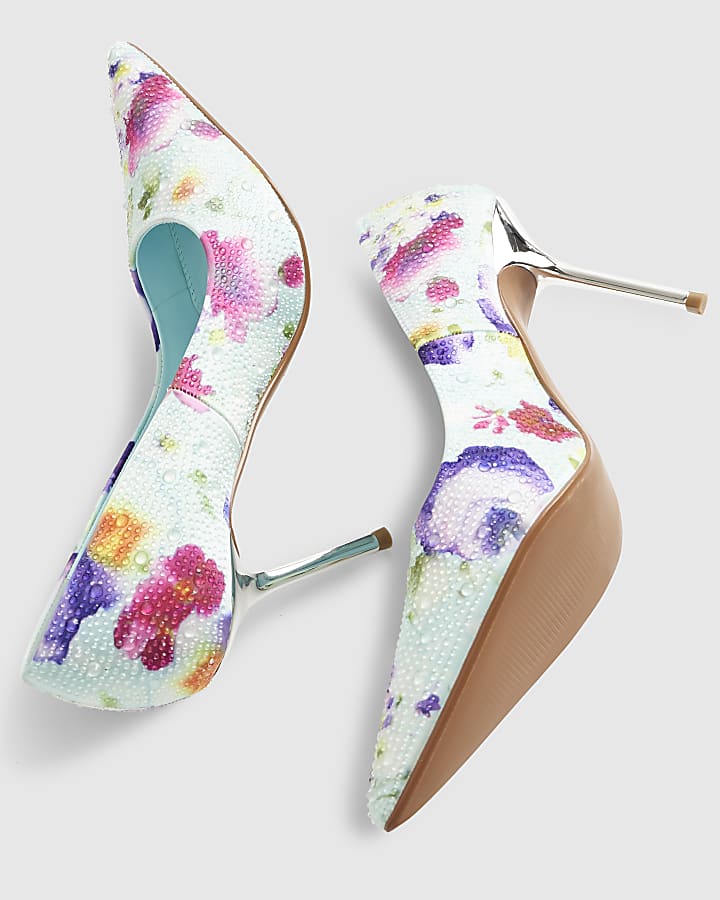 river island Blue Floral Embellished Court Heels
