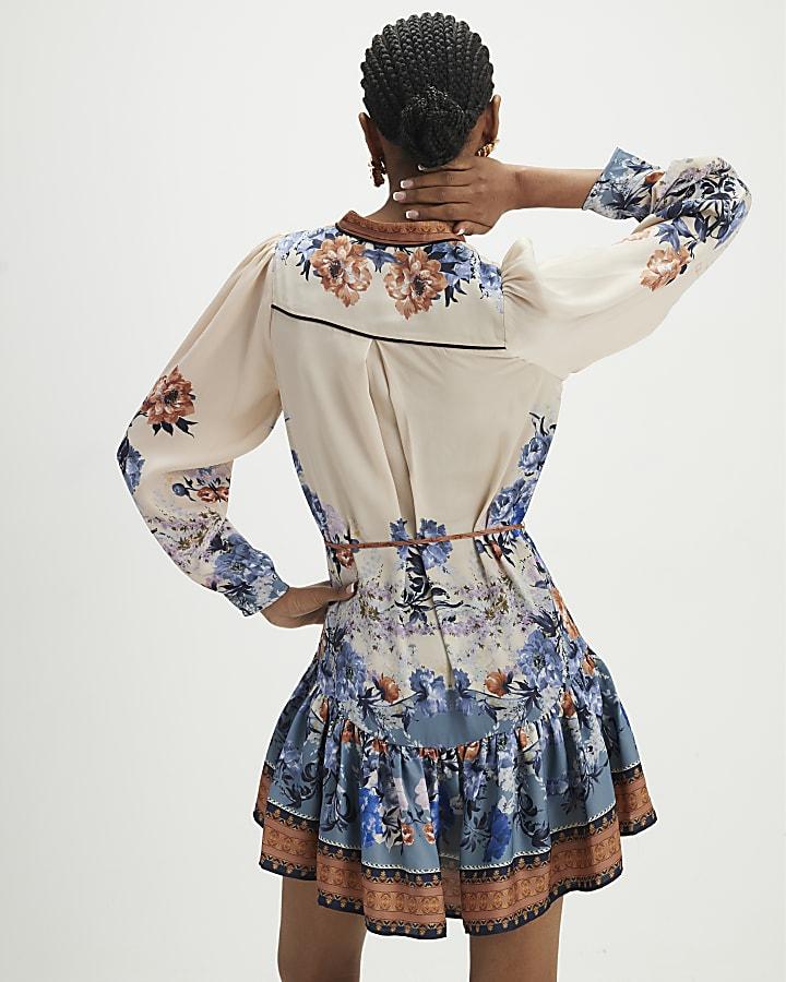 River Island Blue Floral Print Mini Shirt Dress