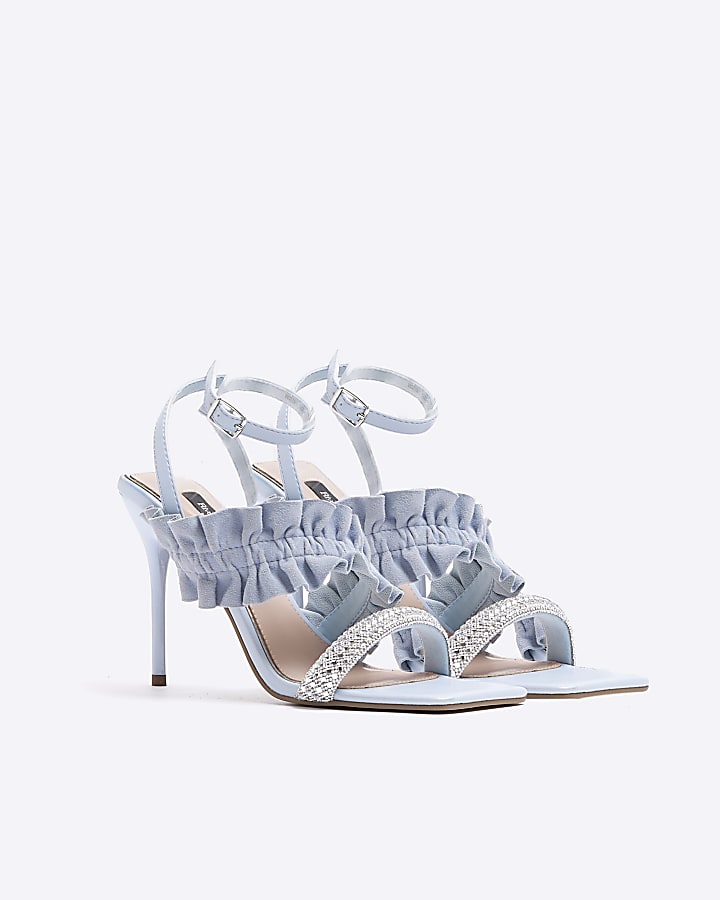 River Island Blue Frill Strap Heeled Sandals