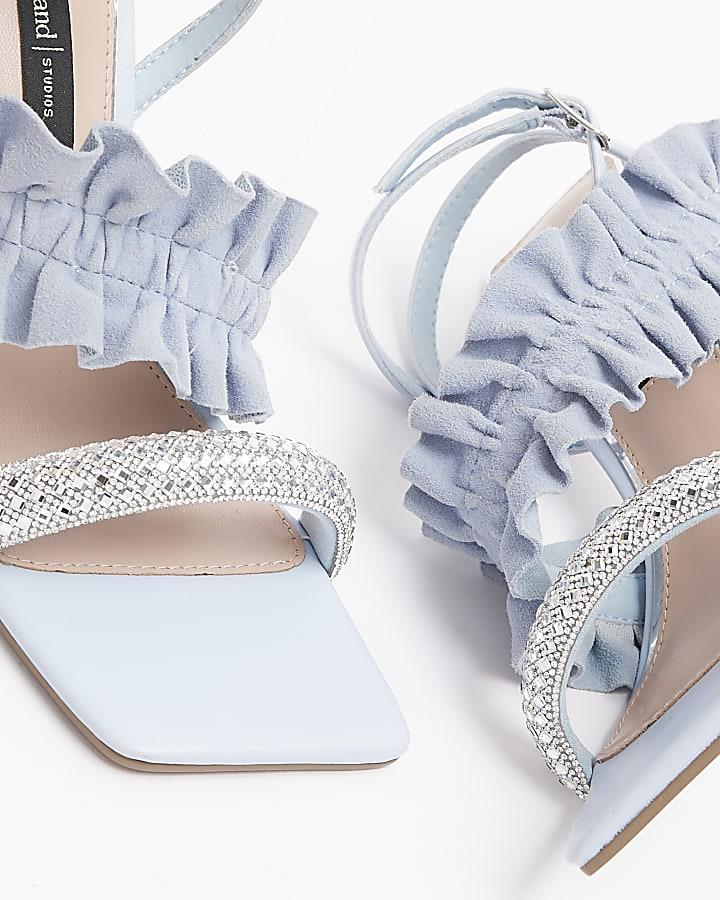 River Island Blue Frill Strap Heeled Sandals