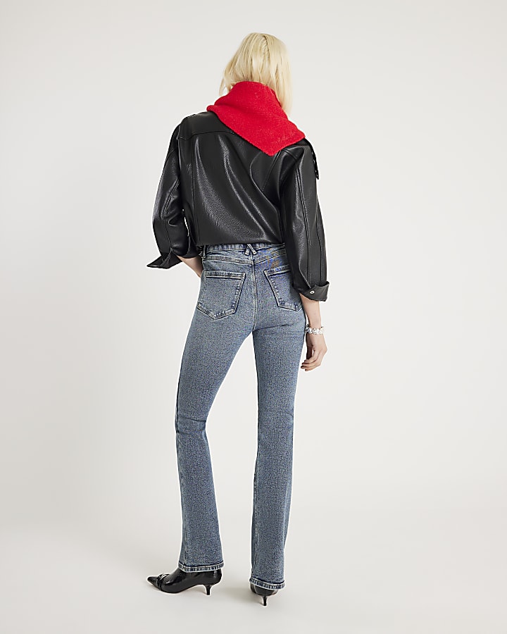 River Island Blue High Rise Flared Jeans