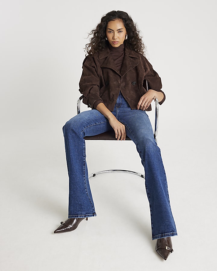 River Island Blue High Rise Flared Jeans
