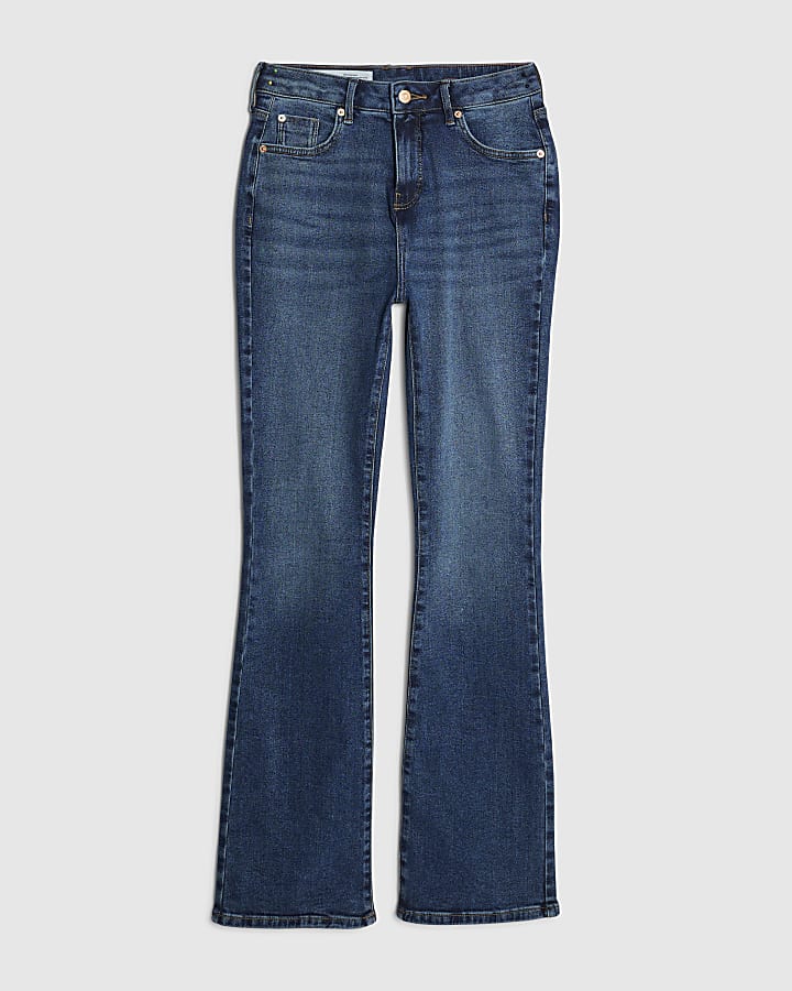 river island Blue High Rise Flared Jeans
