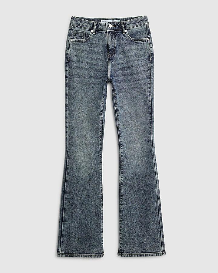 river island Blue High Rise Flared Jeans