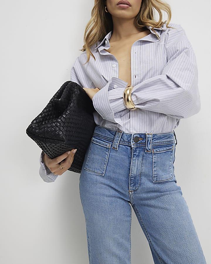 River Island Blue High Rise Relaxed Flare Jeans