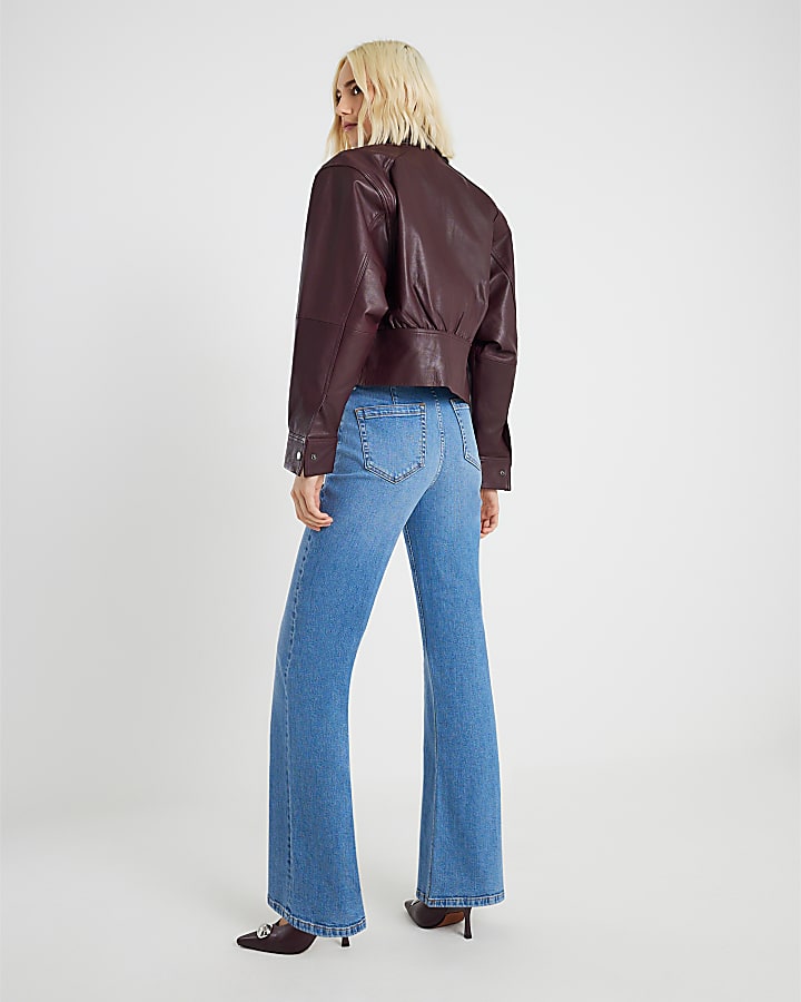 River Island Blue High Rise Relaxed Flare Jeans