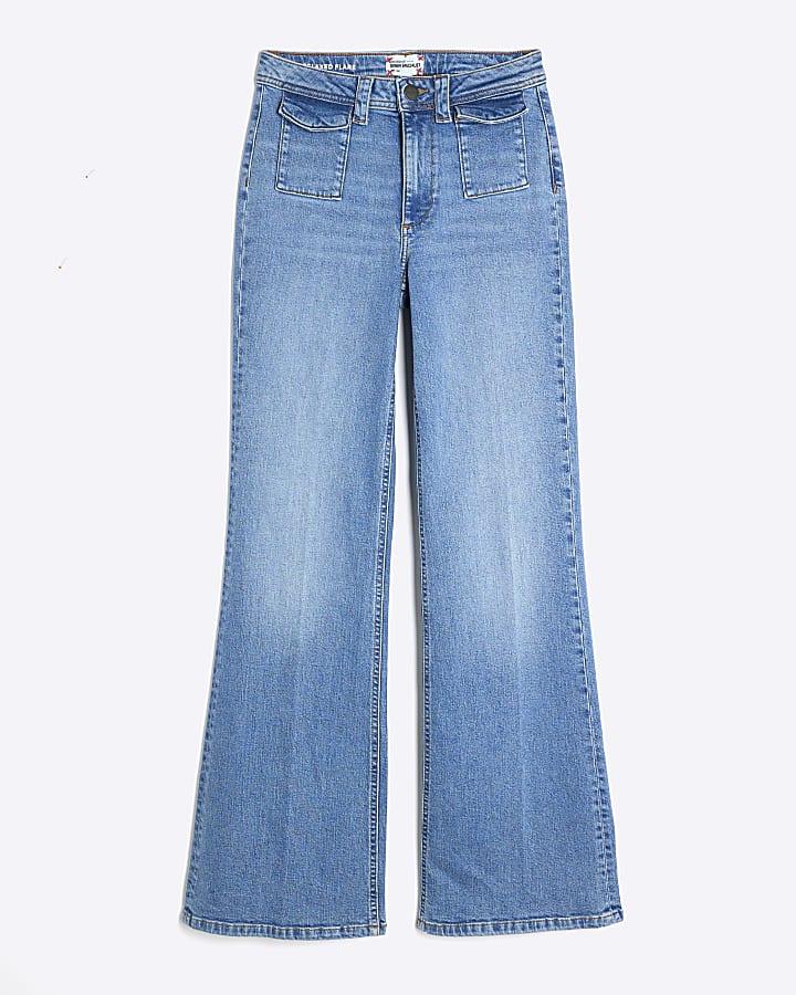 river island Blue High Rise Relaxed Flare Jeans