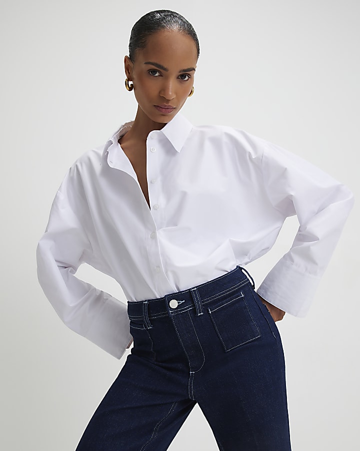 River Island Blue High Rise Relaxed Flare Jeans