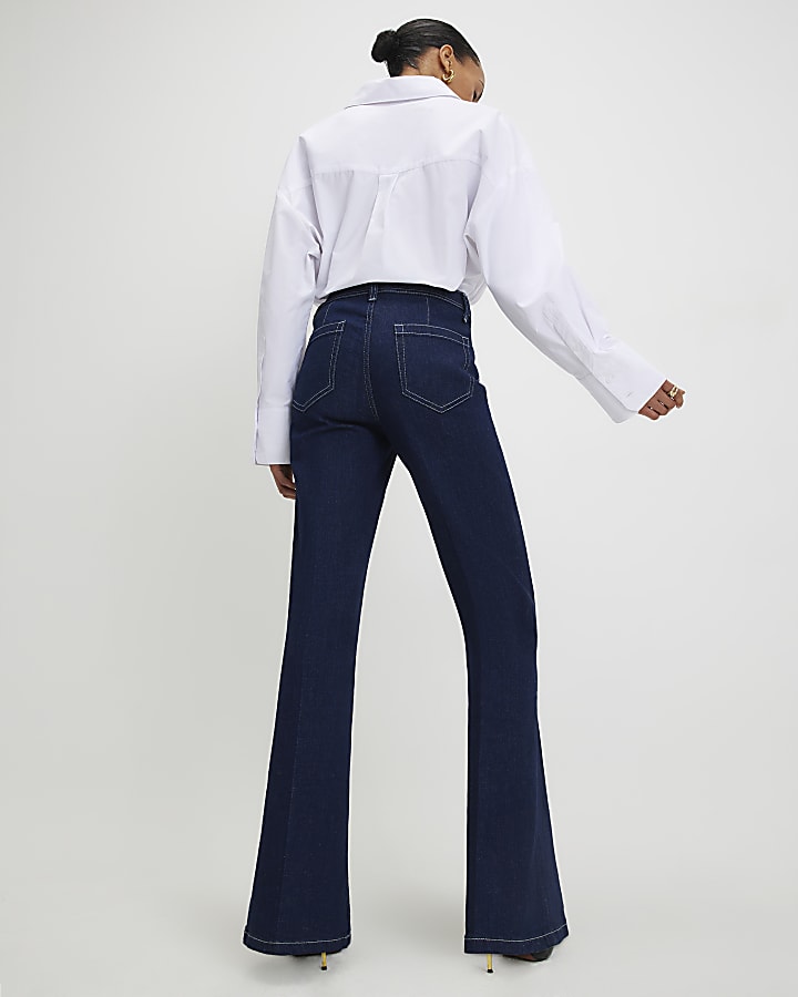 River Island Blue High Rise Relaxed Flare Jeans